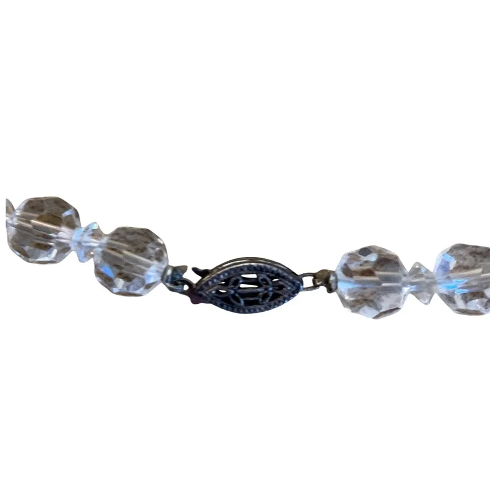 Vintage Double Strand Crystal Necklace Bridal Glam Elegant Clear Crystal Classic